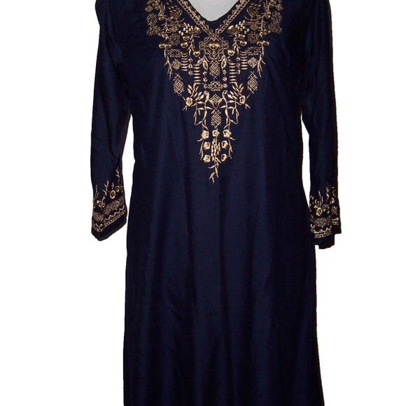 Blue and Gold Embellished 3/4 Sleeve Tunic - Picture 5 of 7